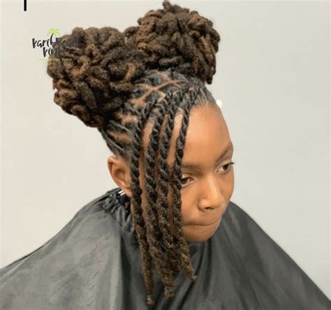 curly loc ponytail|2 low ponytails locs.